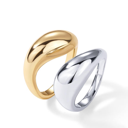 14K Gold Plated Mixed Metal Chunky Two Tone Wavy Dome Rings Pack for Women | Statement Ring Set