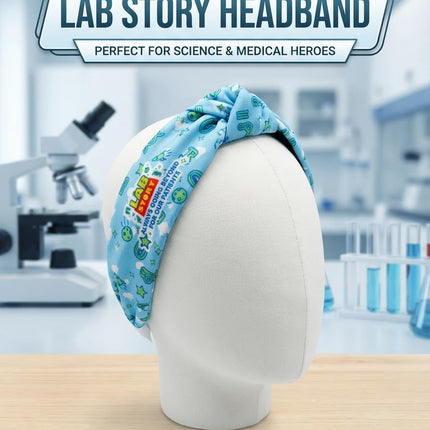2026 Lab Week Official Theme Handmade Headband, Light Blue Background with Lab Themed Icon Pattern, Lab Week Gift
