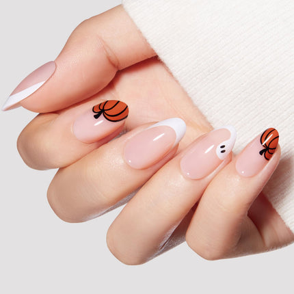 French Tip Press On Nails Short Almond 32Pcs 16 Sizes Reusable