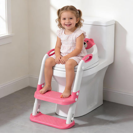 Potty Training Seat, SKYROKU Potty Training Toilet with Step Stool Ladder, for Kids Boys Girls Toddlers - Comfortable Safe Potty Seat with Anti-Slip Pads Ladder (8838+Pink)