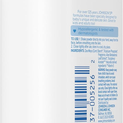Johnson's Baby Cornstarch Baby Powder with Aloe and Vitamin E for Delicate Skin, Hypoallergenic, No Addded Parabens, and Dyes for Gentle Baby Skin Care, Baby Essentials, 1.5 oz
