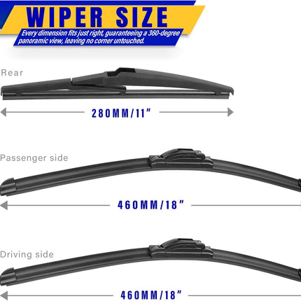3 wipers Replacement for 2006-2011 Chevy chevrolet HHR, Windshield Wiper Blades Original Equipment Replacement - 18"/18"/11" (Set of 3) U/J HOOK