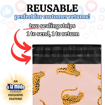 Poly Mailers 12.5x15 50 Pack | Self-Sealing Shipping Bags Envelopes for Small Business | Waterproof Durable Packaging | Variety Sample Pack | Thank You Floral Animal Cat Gold | à la mode Mailers
