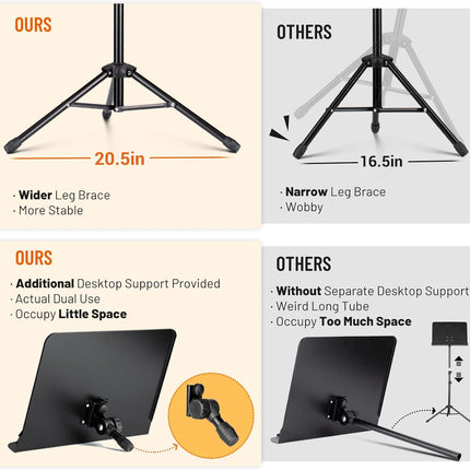 CAHAYA 5 in 1 Heightened Dual-use Sheet Music Stand & Desktop Book Stand Metal Portable Solid Back with Height Adjustable from 31.4-67in Including Carrying Bag, Sheet Music Folder & Clip CY0304