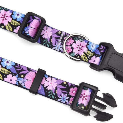 Mihqy Dog Collar with Bohemia Floral Tribal Geometric Patterns - Soft Ethnic Style Collar Adjustable for Small Medium Large Dogs(Floral Pink,M)
