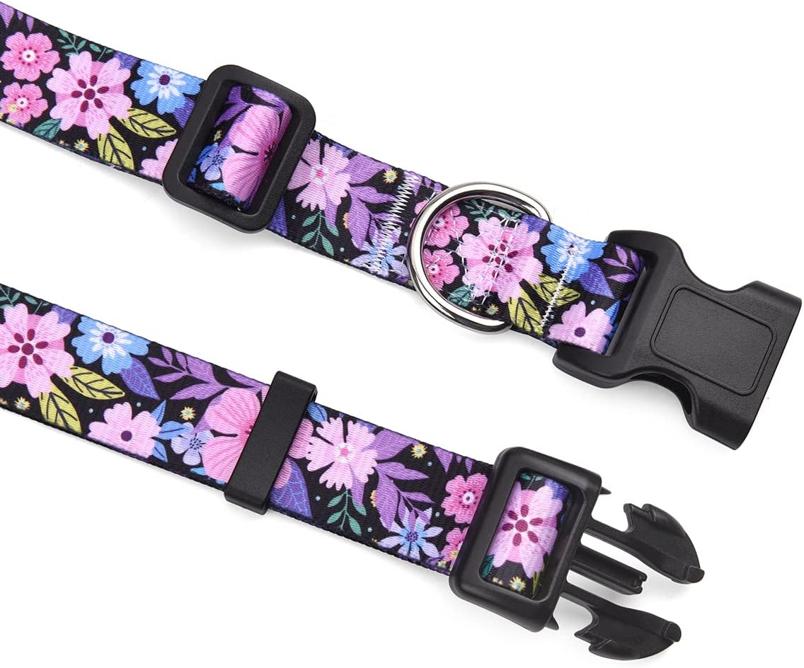 Floral Pink Adjustable Dog Collar, Medium - photo 4