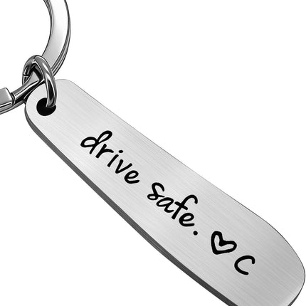 Drive Safe Keychain for Him or Boyfriend, Personalized Initial Keyring, Love Reminder for Drivers, New Driver Gift