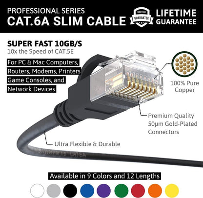 Ethernet Cable CAT6A Slim Cable UTP Booted 9 Inch - Black - Professional Series - 10Gigabit/Sec - photo 2