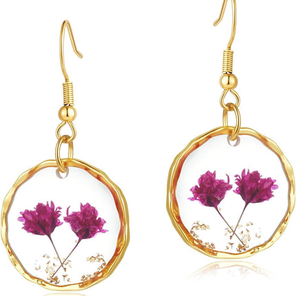 Hefestus Real Pressed Flower Earrings for Women, Handmade Boho Chic Dangle Design, Unique Floral Jewelry, Cute and Thoughtful Gift for Christmas, Valentine’s & Mother’s Day