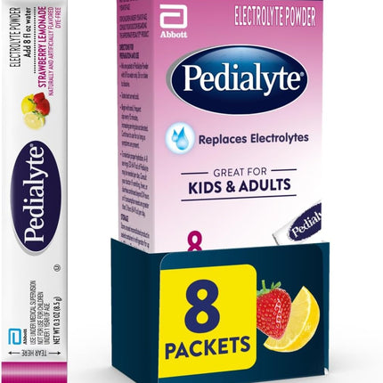 Pedialyte Electrolyte Powder, Hydration Drink for Kids & Adults, Strawberry Lemonade, 8 Powder Packets