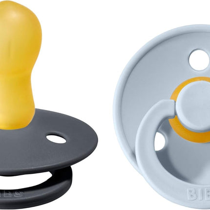 Bibs Pacifiers Color Collection, Set of 2 BPA-Free Latex Pacifiers Made in Europe, Round Nipple Baby Pacifier.