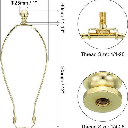 PATIKIL 12 Inch Lamp Harp Kit with Finials, 1 Set Detachable Shade Bracket Holders, DIY Lighting Accessories for Table Floor Lamps, Gold Tone