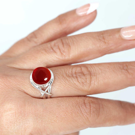 Boho Handmade Jewelry Natural Gemstone Pearl, Amethyst, Onyx, Tiger Eye Round Genuine 925 Sterling Silver Ring For Women
