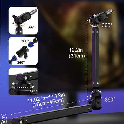 Kairiyard Microphone Boom Arm, 360° Rotatable Heavy Duty Stable Metal Low Profile Mic Arm Stand Desk Mount for Podcast Live Streaming Gaming Studio, with Cable Management, 3/8'' to 5/8'' Adapter