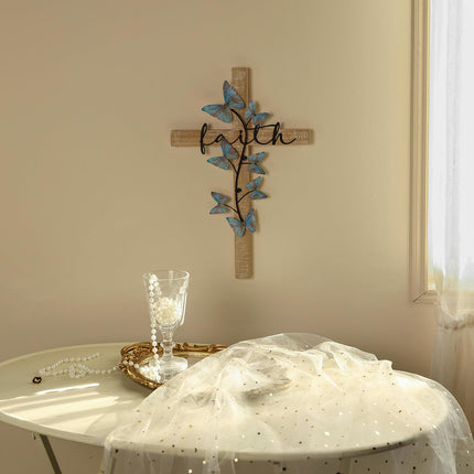 Wall Cross, Rustic Wooden Cross With Butterfly
