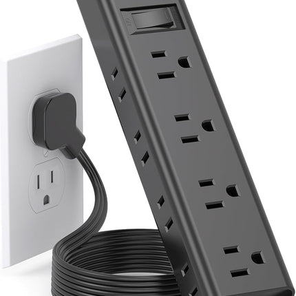 Extension Cord Flat Wall Plug - Surge Protector Power Strip with 12 Outlets, 5ft, Outlet Extender with Multiple Outlets, Wall Mount, Desk Charging Station for Home Office Dorm Room Essentials, Black