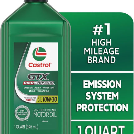 Castrol GTX High Mileage 10W-30 Synthetic Motor Oil, 1 Quart, Pack of 6