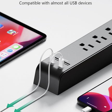 2 Pack Surge Protector Power Strip, Slim Flat Plug, Braided Extension Cord, 5-Foot, 900 Joules, 6 Outlets 4 USB Ports, Wall Mount for Home Office Dorm