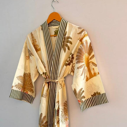 Robe Kimono Style Bathrobe, Long Dressing Gown, Free Size, Lightweight 3/4 Sleeves beach cover ups