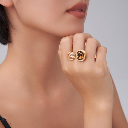 Open Statement Ring Cocktail Ring Cubic Zirconia Crystal Gemstones Antiqued Gold Plated Adjustable Open Band Vintage Jewelry for Women