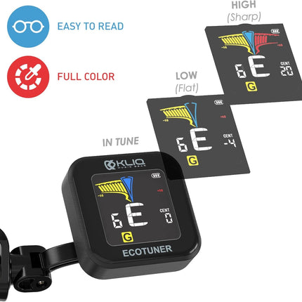 KLIQ EcoTuner - USB Rechargeable Clip-On Tuner for All Instruments (with included charging cable)