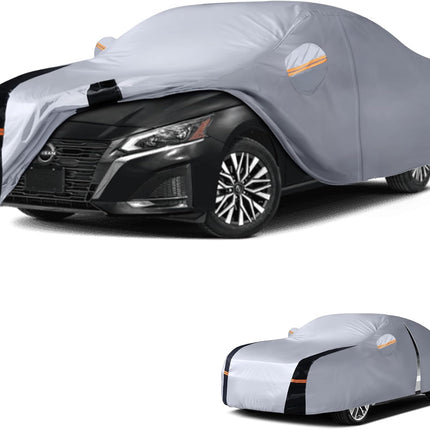 Multi-Layer Car Cover Custom Fit for Nissan Altima(2005-2026), 100% Waterproof All Weather for Automobiles, Gift with Towel, Heavy Duty Car Covers for Rain Sun UV Protection with Door Zipper