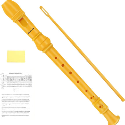 Recorder Instrument for Kids Toddler Beginners Students German Style C Key Soprano Recorder Instrument 8 Holes 3 Piece ABS Descant Recorders with Cleaning Kit, Packing Bag (Yellow)
