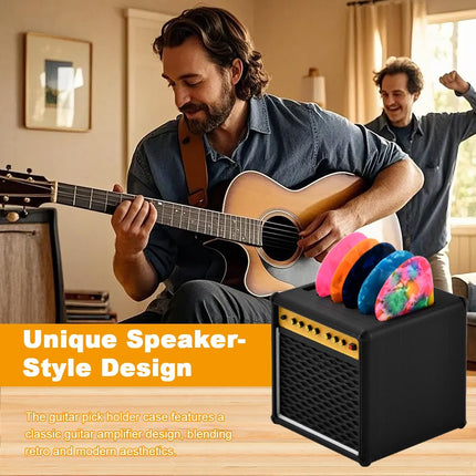 Guitar Pick Holder Box, Mini Amp Speaker Shaped with 5 Picks