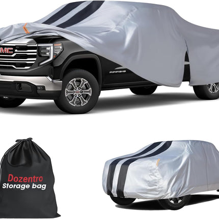 Sierra Truck Cover Custom Fit 2002-2026 Double/Extended/Crew Cab Short Bed(5.7'-6.6') with Door Zipper, 10 Layers Outdoor Heavy Pickup Truck Cover Waterproof All Weather, Wind Dust Sun Protector.