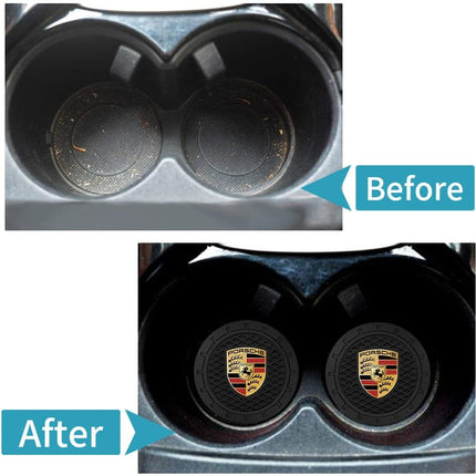 2PCS Car Cup Holder Coasters,Non-Slip Car Coasters for Drink Holder Compatible with Porsche Panamera Cayenne Macan Boxster Taycan Cayman 718 911,Vehicle Inner Accessories for Cup Insert Mat,Silicone