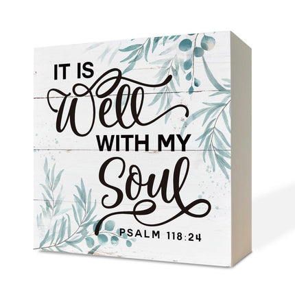 Christian Wood Signs, Bible Verse Philippians 4:13 - I Can Do All Things Through Christ Who Strengthens Me, Box Sign Decor Tabletop, Inspirational Home Desk Decor, Motivational Gift for Friends Family