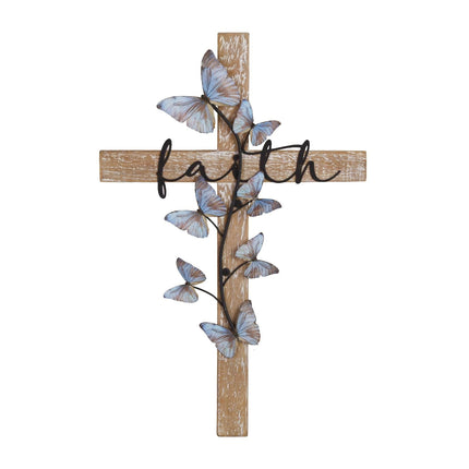 Wall Cross, Rustic Wooden Cross With Butterfly