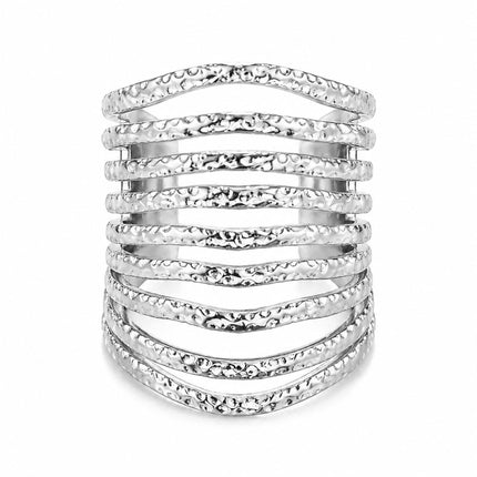 Gold Multi Layer Statement Ring for Women, Wide Band Open Finger Ring, Textured Stack Look Ring, Bold Minimalist Fashion Jewelry for Daily Wear Party