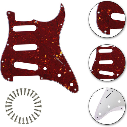 SSS 11 Holes Strat Electric Guitar Pickguard and BackPlate Set for Fender USA/Mexican Made Standard Stratocaster Modern Style Guitar Parts,Red tortoise 4ply