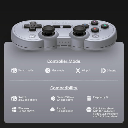 AKNES 8Bitdo SN30 Pro Wireless Bluetooth Controller, Hall Effect Joystick, with Rumble Vibration USB-C Cable Gamepad Compatible with Switch/Switch 2,Windows, Mac OS, Android, Steam - Gray