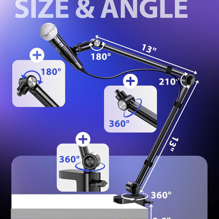 UBeesize Microphone Boom Arm, Aluminum Alloy Mic Arm Stand for Blue Yeti, HyperX QuadCast, Shure SM7B and Other Mic, 360° Rotatable Head Mic Arm Desk Mount with 3/8" to 5/8" Adapter for Podcast Gaming