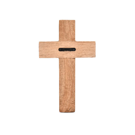 Mango Wood White Cross Carved Floral-Design Family Cross Decor,Home Decoration (10" x 6" x 0.5")