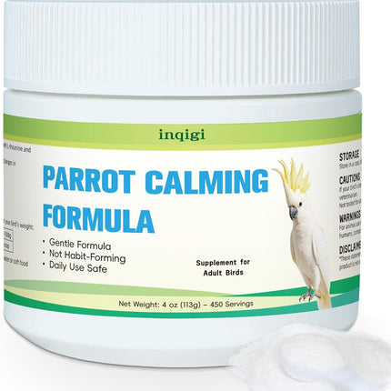 Parrot Calming Supplement – Natural Bird Stress Support Powder for Fireworks, Travel & Visitors – Vet-Formulated – Easy to Use Daily Support for Parrots – 4oz (450 Servings)