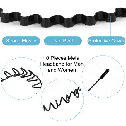 6PCS Metal Hair Bands, Spring Wavy Hoop Unisex Black Headband Slicked Back Non Slip Sports Hairband for Women Men…