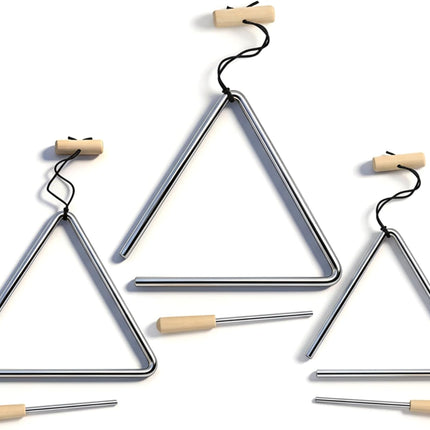 TDOCK 3PCS 6/7/8 Inch Triangle Musical Instrument, Steel Music Percussion Triangles with Wooden Handle and Beater