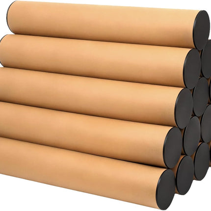 15PCS Kraft Shipping Tubes With Caps, 2x12 Inch Cardboard Poster Tubes for Shipping and Storage of Documents and Art