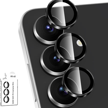for Samsung Galaxy S25 FE Camera Lens Protector, Individual Metal Ring Tempered Glass Lens Cover, [Strong Adsorption] Scratch Resistant Ultra-Thin HD Clear Lens Cover, 1 Set-Black Ring
