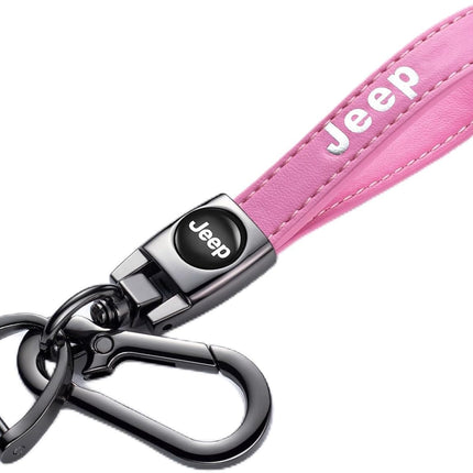 leather Car Keychain Compatible for jeep Series Key Chain Ring for Man and Woman Car Interior Accessories Pink