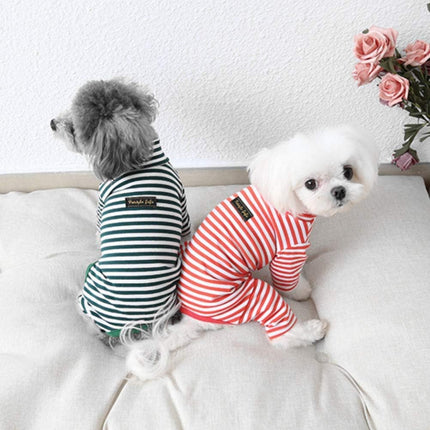 Hdwk&Hped Soft Cotton Dog Pajamas for All Seasons, Striped Pet Bottoming Jumpsuit for Small Dog Cat Puppy (#3, Striped Style - 2-Pack(red&Dark Green))