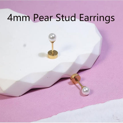 Renkovte Pearl Stud Earrings Screw Back,Flat Back Pearl Cartilage Helix Earrings 316L Surgical Steel Cartilage Piercing Jewelry Gift for Women(4mm 5mm 6mm Pearl,Gold&Silver)