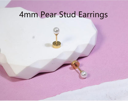 Pearl Stud Earrings Screw Back,Flat Back Pearl Cartilage Helix Earrings 316L Surgical Steel Cartilage - photo 2