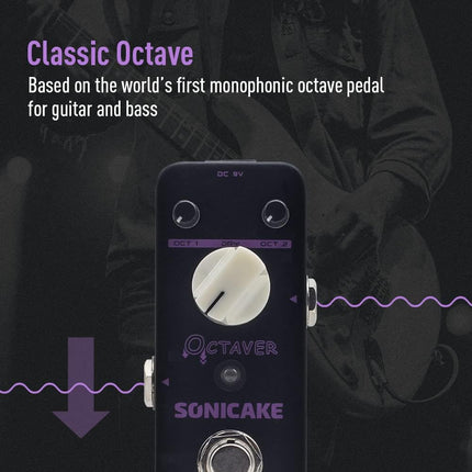 SONICAKE Octave Guitar Pedal, Analog Classic Lower Octave Guitar Effects Pedal for Guitar & Bass, True Bypass - Octaver