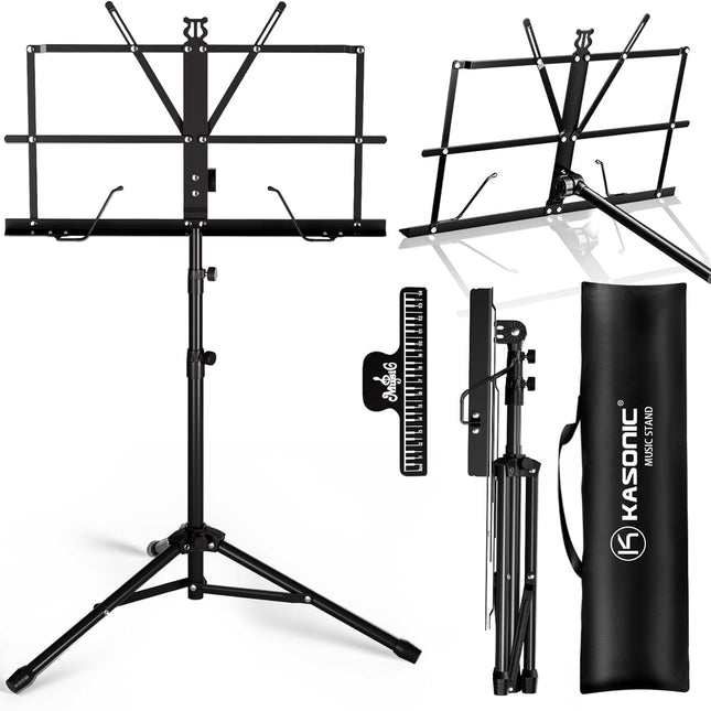 Music Stand, 2 in 1 Dual-Use Folding Sheet Music Stand & Desktop Book Stand, Portable Lightweight with Music Sheet Clip Holder Carrying Bag