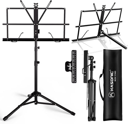 Music Stand, 2 in 1 Dual-Use Folding Sheet Music Stand & Desktop Book Stand, Portable Lightweight with Music Sheet Clip