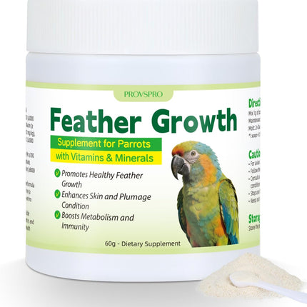 Parrot Feather Growth Supplement with Vitamins & Minerals Bird Feather Support Powder for Healthy Plumage Skin Condition Metabolism Support for Parrots and Companion Birds 60g